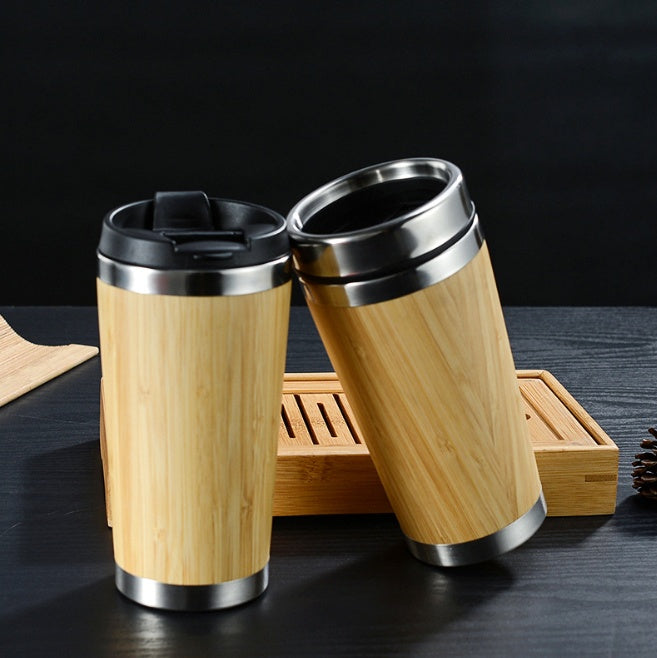 Bamboo Coffee Cup – 14oz Thermal Insulated Mug with Leak-Proof Lid & Non-Slip Base