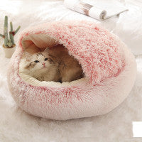 2-in-1 Round Plush Dog & Cat Bed – Warm, Cozy Winter Pet House