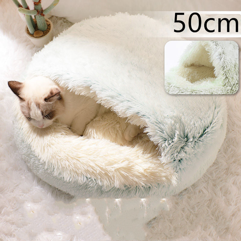 2-in-1 Round Plush Dog & Cat Bed – Warm, Cozy Winter Pet House