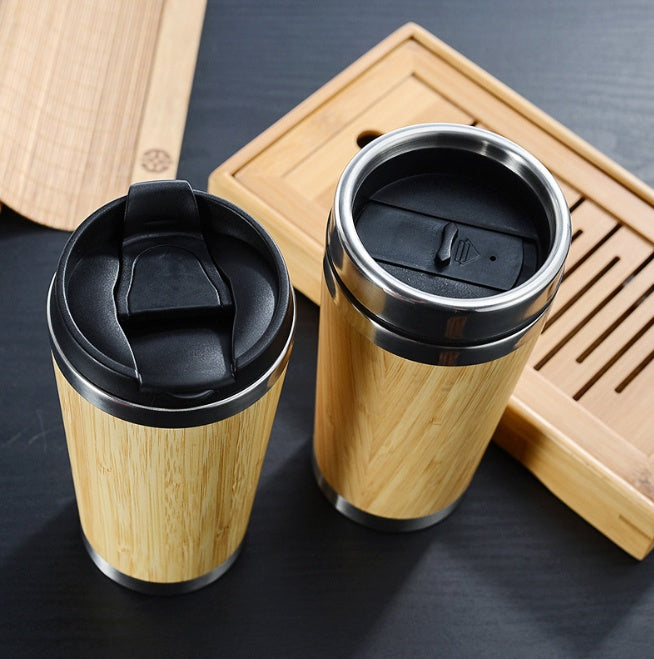 Bamboo Coffee Cup – 14oz Thermal Insulated Mug with Leak-Proof Lid & Non-Slip Base